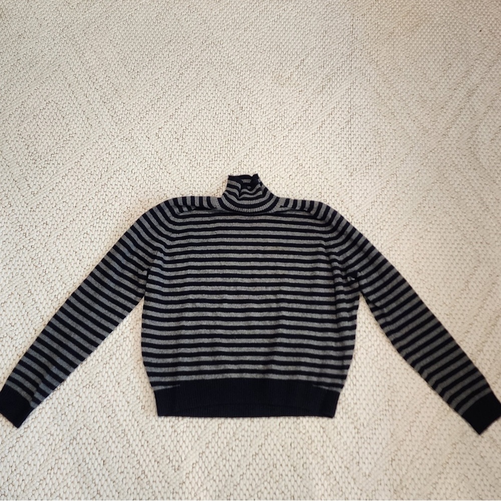 Vince Black and Gray Striped Turtleneck Sweater